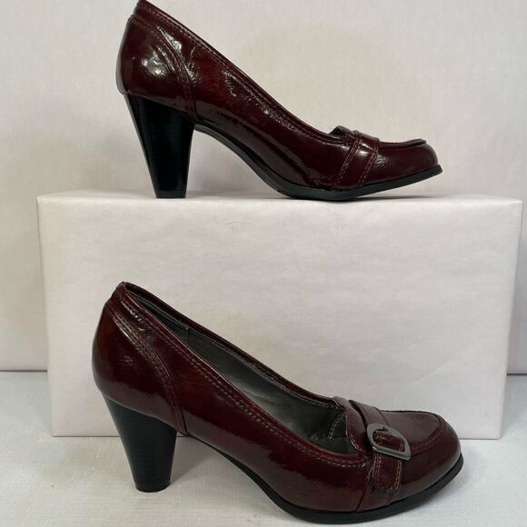 BASS BROWN LEATHER PATTI SLIP ON WITH 3” HEEL SIZE 10 - Picture 2 of 6